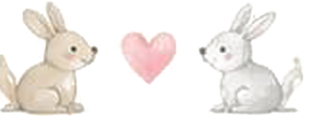 Two watercolor rabbits holding a heart