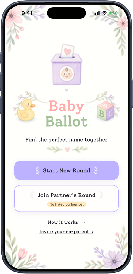 BabyBallot Home screen